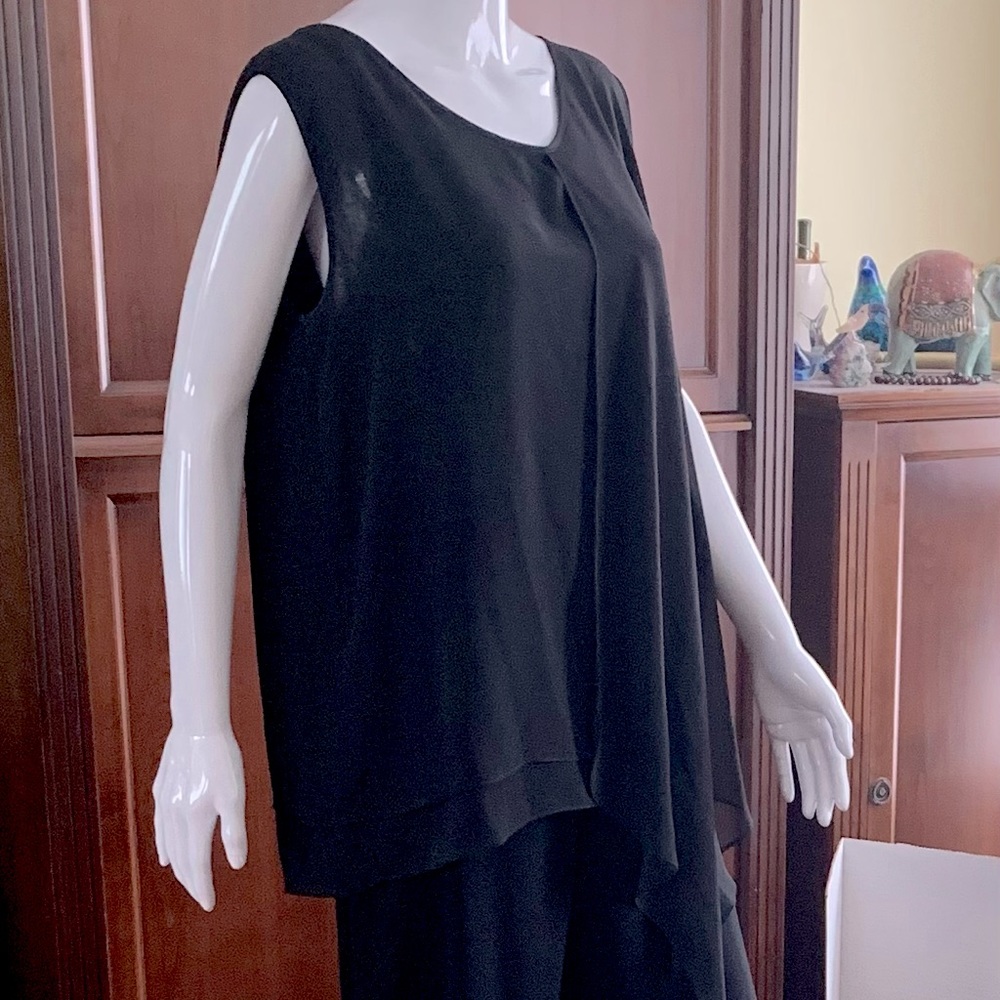 Gorgeous black Sheer viscose summer pants & tunique Top 2 Pc women set US L - XL